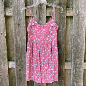 Floral bird print spaghetti strap short dress